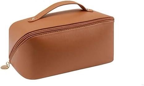 Personalized Makeup Bag for Women - Customized Large Travel Cosmetic Bag with Initial and Name - Premium PU Leather Toiletry Bag with Compartments and Handle for Travel Essentials & Gifts (orange)