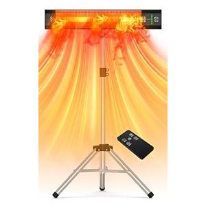 HETRAROOT 1500W Outdoor Heaters for Patio with 9 Heating Levels, IP65 Waterproof, 9H Timer, 25FT Remote Electric Patio Heaters for Outdoor Use, Tip-Over & Overheat Protection for Home, Office, Garage