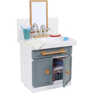 Little Tikes First Bathroom Sink with Real Working Faucet Pretend Play for Kids, 12 Bathroom Accessories, Interactive Unique Toy Multi-Color, Ages 2+ Grey, Full