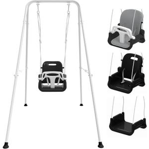 Toddler Swing with Soft Cushion, Foldable Indoor & Outdoor Baby Swing, Easy to Install & Store for Backyard Play (Black)