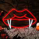 Halloween Lips Neon Sign Vampire Tooth Neon Signs for Wall Decor, Red Lips Neon Signs for Halloween Decor Bar Party Living Room, Window, Porch
