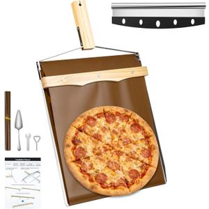 Sliding Pizza Peel, 21.26x12.74 Non Stick Pizza Peel Slider with Handle, Replaceable Oilcloth, Include Replacement Oilcloth * 1, Pizza Server * 1, Pizza Knife * 1