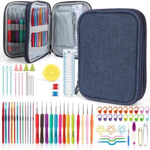 Katech 99-Piece Crochet Hooks Set, Crochet Hook Kit with Storage Case, Ergonomic Knitting Needles Weave Yarn Kits DIY Hand Knitting Craft Art Tools for Knitting Hat, Bag, Socks, Scarf and Sweaters