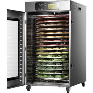 Rotary Food Dehydrator 16 Trays, Commercial Large Rotating Food Dryer Machine for Jerky, Herbs, Mushrooms, Fruit, Dog Treats, 1500W Full Stainless Steel Industrial Dehydrater (Gunmetal Gray)