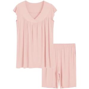Latuza Women's Bermuda Pajama Shorts Set Soft Viscose Pj Set XL Light Pink
