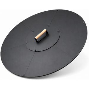 34 in Round Fire Pit Lid, 1.5 mm Steel Cover with Wooden Handle