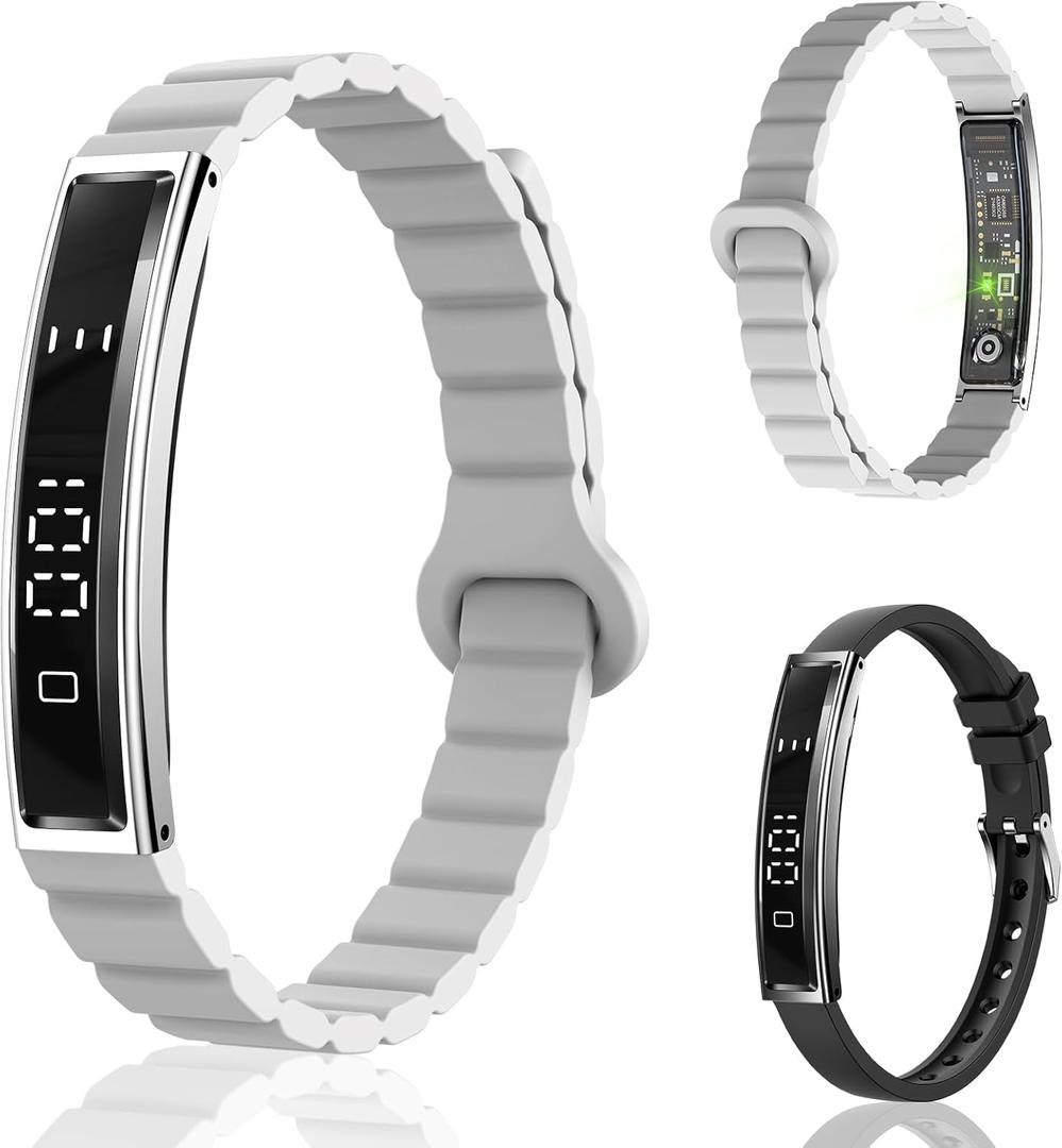 Smart Bracelet Health Tracker Steps Counting Bracelet Sleep Monitoring Smart Fitness Wristband Monitor Heart Rate Blood Oxygen Stress Value Silicone Strap (Light Gray)