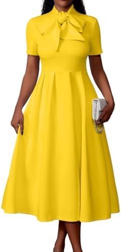 Memoriesea Women's Elegant Casual Short Sleeve Work Party A-Line Dress with Pockets XL