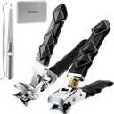 Thick Toenail Clippers for Seniors, Professional Edgy Nail Clippers for Men, Heavy Duty Large Finger Nail Clippers Adult, Angled Head Nail Clippers Cutters with Long Handle (4PCS Nail Clippers Set)