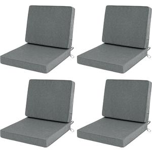 Outdoor Chair Cushions Set of 4, Water-Resistant & Fade-Resistant, Patio Furniture Deep Seat Cushions Replacement with Back, Non-Slip Bottom, Removable Cover, 24 x 24 Inch, Dark Grey, 24" x 24" 4 Pack