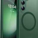 CANSHN Designed for Samsung Galaxy S23 Case [Full Camera Protection] [Compatible with MagSafe] Translucent Matte Shockproof Protective Phone Cover 6.1 Inch - Deep Green