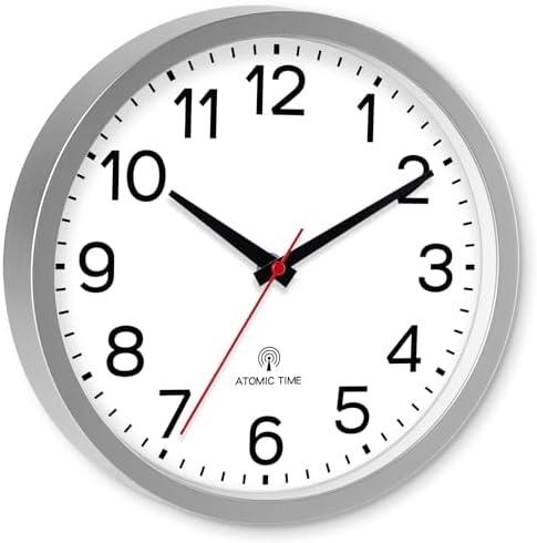 AKCISOT Atomic 10 Inch Wall Clock Analog Clocks for Indoor Kitchen, Battery Operated Clock for Bedroom Office Classroom Living Room(Silver)