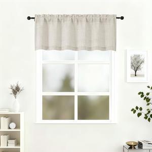 Lecloud Natural Valance for Window 18 Inch Length, Light Filtering Faux Linen Textured Soft Kitchen Curtains, Airy Short Drapes with Rod Pockets for Bathroom Basement Farmhouse, 60" W x 18" L 1 Panel