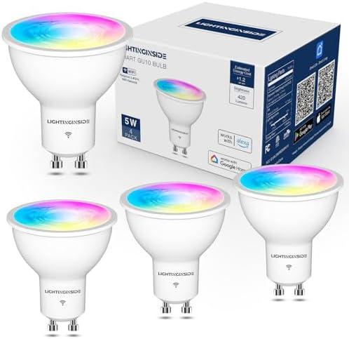 Lightinginside GU10 Smart Light Bulbs 50W Equivalent, 38Beam Angle, Smart Bulb Works with Alexa/Google Home/Smart Life, 5W 420LM, RGBCW Bluetooth Spotlight Track Light, 2.4G WiFi, ETL Listed, 4PCS 