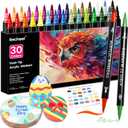30 Colors Acrylic Paint Markers, Dual Tip Fine and Brush Tips for Detailed Art, Crafting, Rock Painting, Wood, Glass, Ceramic, and More