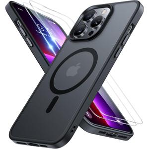 Miracase Magnetic for iPhone 13 Pro Case 6.1 inch (Compatible with MagSafe)with 2X Screen Protectors Military-Grade Protection, Anti-Fingerprint Translucent Matte Phone Case Cover, Black