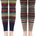 SATINIOR 2 Pairs Leg Warmers for Women Wool Leg Warmers Bohemian Winter Long Knit Boot Cuffs Socks for Women(Khaki, Navy Blue)