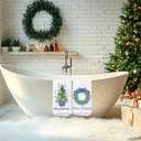 Chinoiserie Christmas Kitchen Towels,Set of 2 Blue Bow Coquette Christmas Tree Dish Towels for Kitchen Bathroom, Blue Christmas Hand Towels for Bathroom Kitchen, Grandmillennial Decor,16x24 Inches