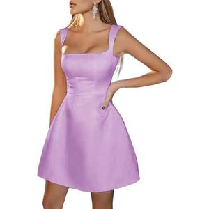 BIRENEROBE Satin Short Prom Dress for Women A Line Homecoming Cocktail Party Gown,  Size 10