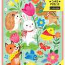 2 x Mudpuppy Hoppy Easter  Bunny Rabbit Easter Themed Greeting Card and Jigsaw Puzzle Includes Color Coordinated Envelope and Sticker Seal