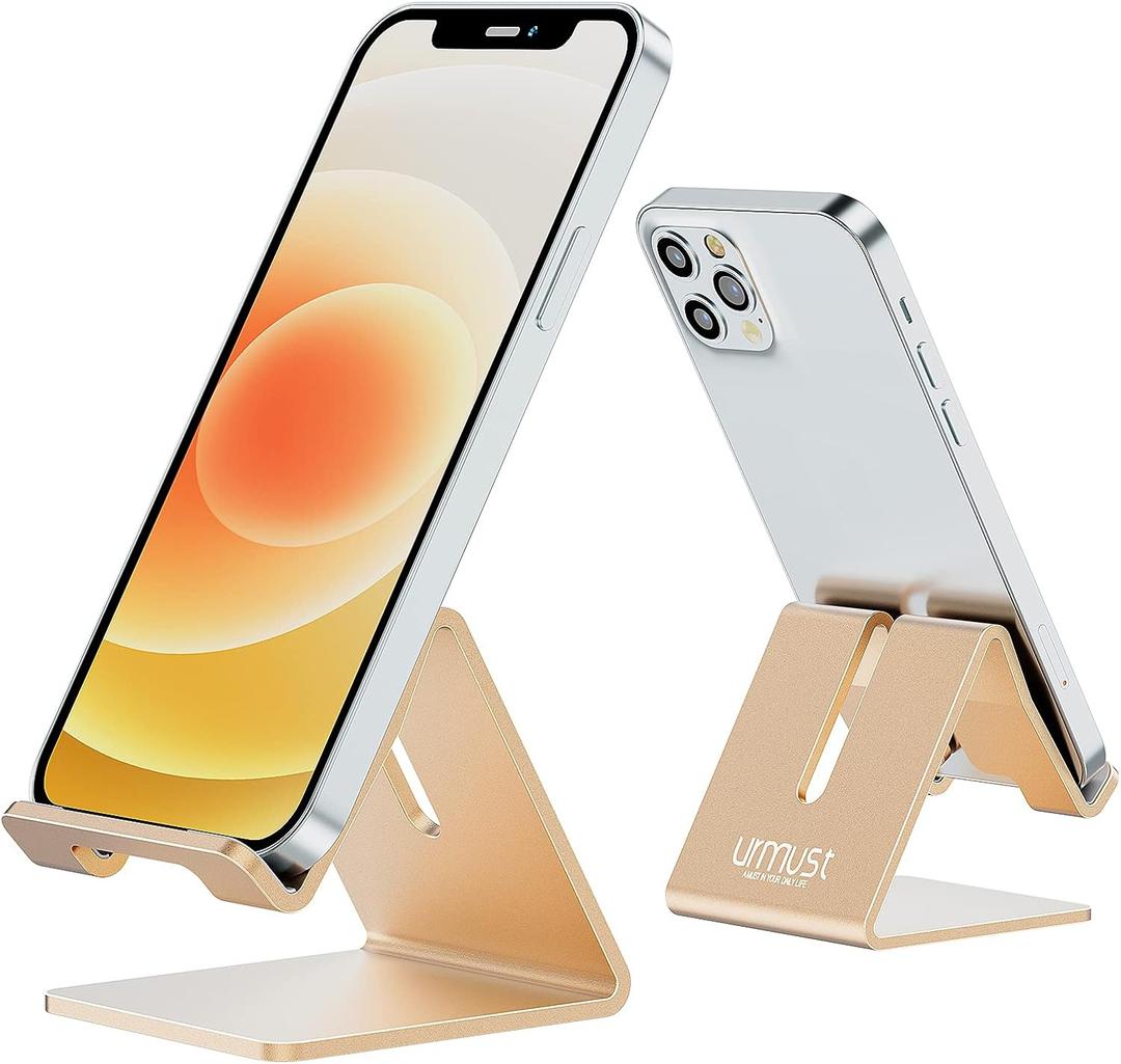 Urmust Desk Cell Phone Stand Holder Aluminum Phone Dock Cradle for iPhone 14 13 12 11 Pro Xs Max Xr X 8 7 6 6s Plus 5 5s 5c, Office Decor Office Supplies Accessories Desk (Gold)