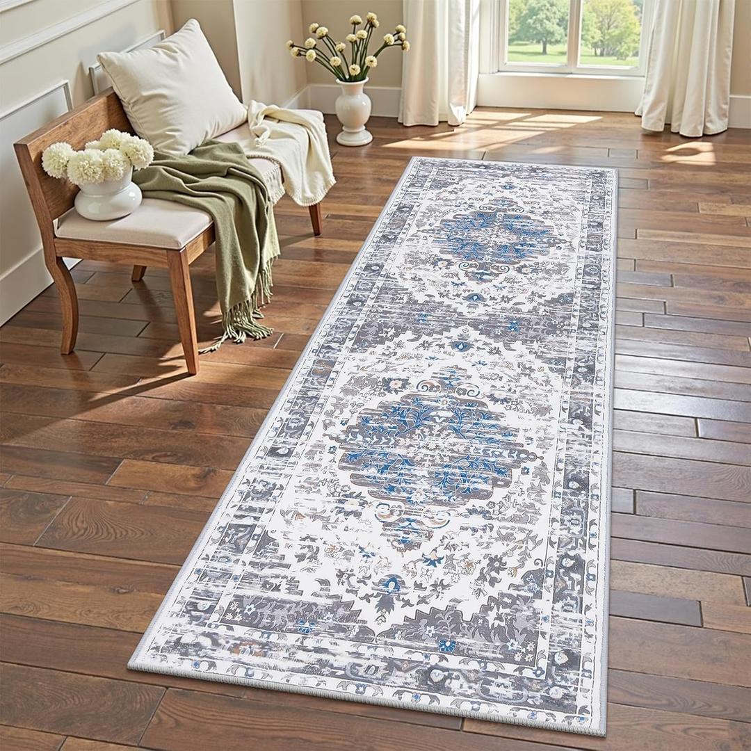Ileading Washable Hallway Runner Rugs, 2x6 Non Slip Runners Area Rug for Entryway Kitchen Bathroom Bedroom Laundry Living Room, Long Narrow Low-Pile Floor Carpet Boho Vintage Throw Mat for Kids Room