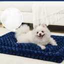 Washable Dog Bed Mat Ultra Soft Dog Crate Pad Comfy Fluffy Pet Kennel Beds Sleeping Mattress for Dogs, 36 x 23 Inch, Blue