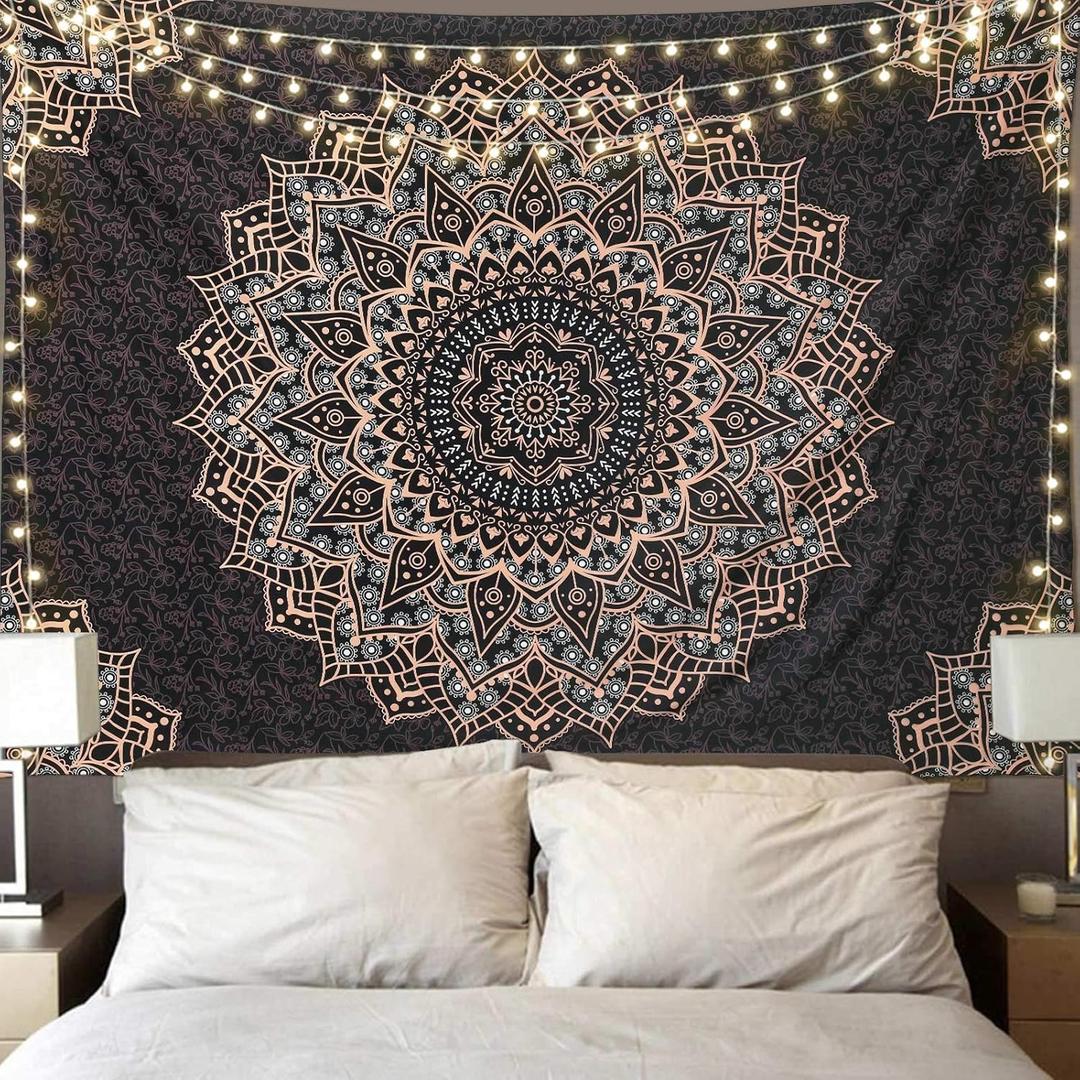 Edeesky Black Mandala Tapestry Wall Hanging Psychedelic Wall Tapestry Aesthetic Indian Hippie Decor Bohemian Art Boho Home Decoration for Bedroom,Living Room,Dorm (59"L x 51"W)