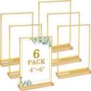 Floroom 6 Pack 4x6 Inch Clear Acrylic Sign Holders, Double-Sided Gold Display Stand Picture Frames for Table Numbers, Menus, Flyers, Weddings, and Offices