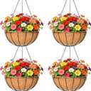 4 Pack 16 Inch Metal Hanging Planter BasketNatural Round Coconut Hanging Plant Flower PotCoconut Coir Planter for Hanging Basket Flowers/Vegetables Home Garden Patio Decoration Watermelon