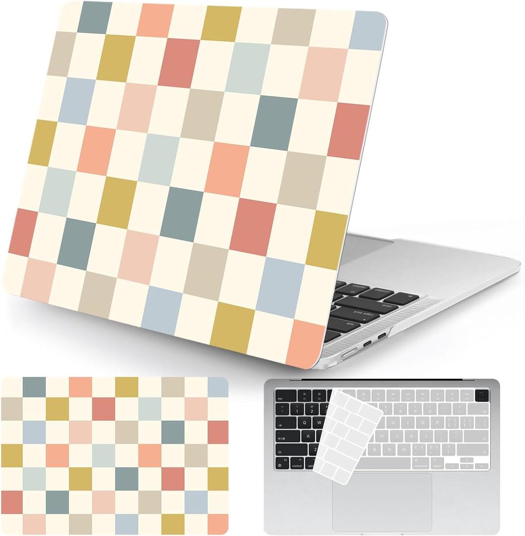 Seorsok Compatible with New MacBook Air 13.6 inch Case M4 M3 M2 2025 2024-2022 Release A3240 A2681 A3113 Touch ID,Cute Colorful Grids Plastic Hard Shell Case with Keyboard Cover,Retro Checkered