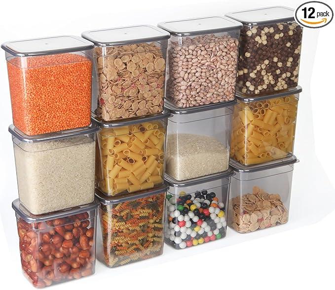 T&D HOME GOODS Storage Jars with Lid, Airtight, Set of 12 Storage Containers, BPAFree, Storage Container for Cereal, Flour, Kitchen, Practical Organiser Kitchen, (12, 3 Square diff size)