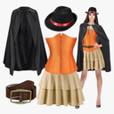 5pcs women Puss Costume Cloak Hat Cat in Boots Cosplay Accessories Set Cape Belt Set Puss Cloak Halloween Costume, M