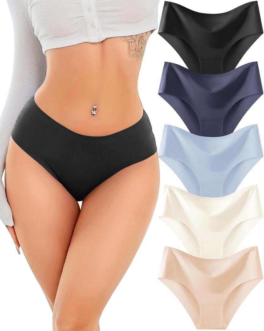 Take Talk Seamless Underwear for Women Sexy Mid Rise Brief Ladies No Show Bikini Panties Womens Cheeky 5 Pack XS-XL (L, Pack of 2, Nude/White)