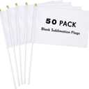 Remerry 50 Pieces Sublimation Flags Blank 5.51 x 8.27 Inch Small White Flags on Sticks with Pole for DIY Parades Birthday Wedding Decor Grand Opening Carnival Events Celebration