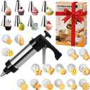 Cookie Press Gun Decorating Kit, 3-in-1Premium Baking Tool Set for Cookie Press and Cake Decorating with 16 Discs, 8 Icing Tips, and Cleaning Brush, DIY Christmas Baking Gift for Women