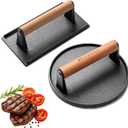 Bellemain Heavy-Duty Cast Iron Grill Press Set  Perfect Smash Burger Press & Steak Tool with Ergonomic Wood Handle for Pro-Level Searing on Griddle, Skillet, or BBQ (7 Round and Rectangle)