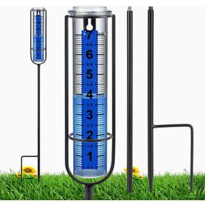 Rain Gauge, 7" Freeze Proof rain Gauge Outdoor Best Rated, Rain gauges for Yard with Stake,Large Clear Numbers and Adjustable Height -Decorative rain Measure Gauge for Garden, Deck, Lawn