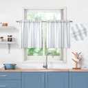 ZJDECOR Farmhouse Cotton Blended Tiers Cafe Curtains 24 Inches Long,Blue Vertical Stripe on White Rustic Light Filtering Small Window Curtain for Bathroom RV,Rod Pocket,27"Wx24L(Pack of 2),Blue/White