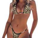 TASHEHE Women's Triangle Thong Bikini Set Sexy String Brazillian Two Piece Swimsuit Cute Bikini Bathing Suit, M