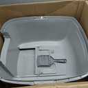 IRIS USA Cat Litter Box Large with Front Door Flap, Covered Enclosed Litter Box Enclosure with Scoop, Handle & Buckles for Portability & Privacy, Hidden Litter Pan, Gray