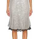 SEBOWEL Women Sequin Skirt Bodycon Glitter Sparkly Short Skirts Lace Trim Pencil Midi Skirt Elegant Night Out Party Skirt, Silver, L