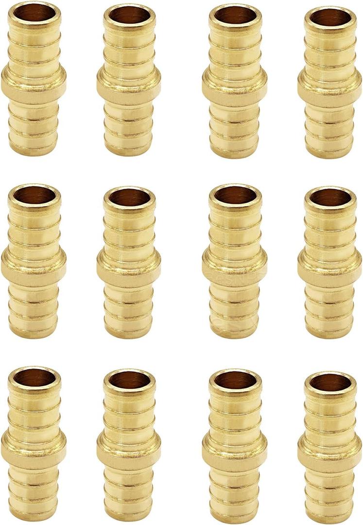 12 Pack Brass 3/4" Pex Coupling,Straight Coupling Fittings for PEX Tubing Pipe, 3/4”PEX-12PCS
