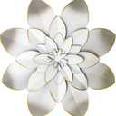 White Metal Flower Wall Art Decor, 9.5 Rustic Modern Floral Sculpture, Distressed Hanging Home Decoration Accent Artworks for Indoor Bedroom Living Room Office Outdoor Garden Patio