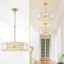 Brass Crystal Chandelier, 20" Modern Semi Flush Mount Ceiling Light Fixture for Kitchen Pendant Lights Round Chandeliers for Dining Room Living Room Bedroom Entryway Hallway, 3-Light