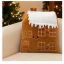 Cute Gingerbread House Pillow, Xmas Plush Throw Pillow Snow House Shaped Holiday Decor, Brown 13.8"