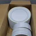 Goodluck 200PCS Gold Plastic Plates, Heavy Duty Disposable Gold Plates with 100 10.25 inch Dinner Plates and 100 7.5 inch Dessert Plates for Party, Holiday, Wedding, Thanksgiving