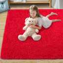 Pionblank 8x10 Rug for Living Room, Fuzzy Plush Large Area Rug, Fluffy Modern Shag Non Slip Soft Furry Carpet for Bedroom Kids Room Nursery Teens Dorm Home Decor, Red