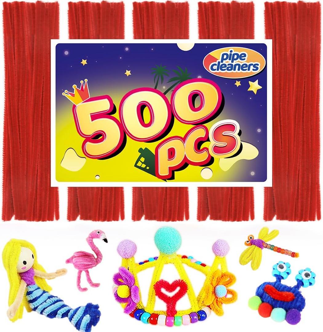 Red Pipe Cleaners (500 Count) - Arts & Crafts Supplies (Medium)
