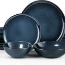 HaWare Plates and Bowls Set, Stoneware Dinnerware Sets, 16-Piece Hand-painted Dishware for 4, Ceramic Dish Set for Home Kitchen, Scratch Resistant, Microwave and Dishwasher Safe, Reactive Starry Blue